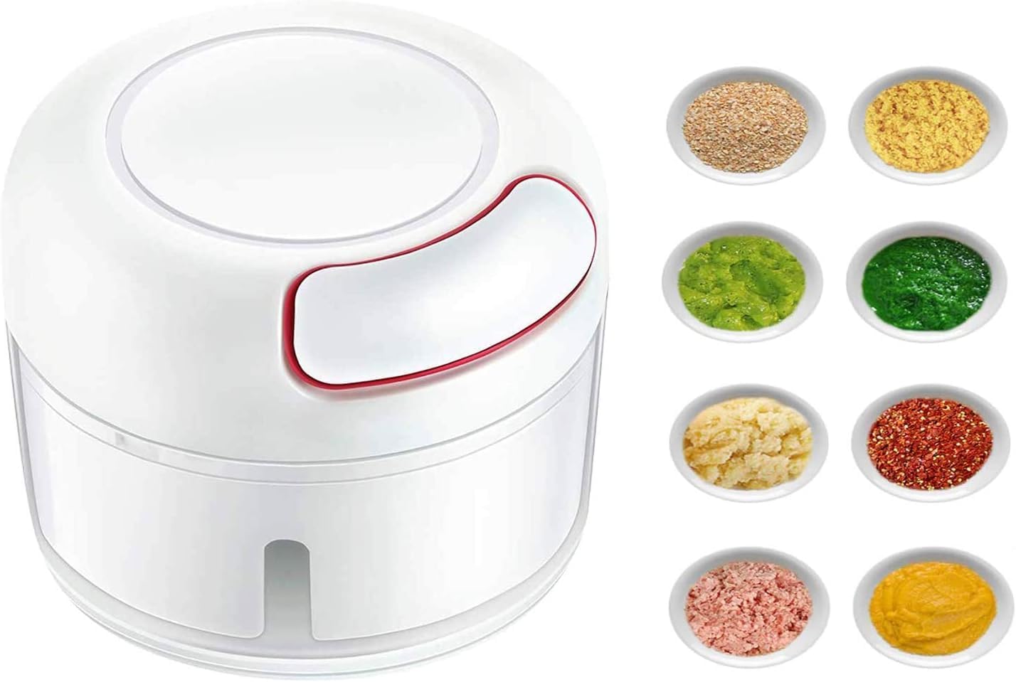 Mockery Mini Chopper Compact Manual Food Chopper - Hand Pull String Mincer and Slicer for Garlic, Onions, Veggies, Fruits, and Nuts (1Piece,White)