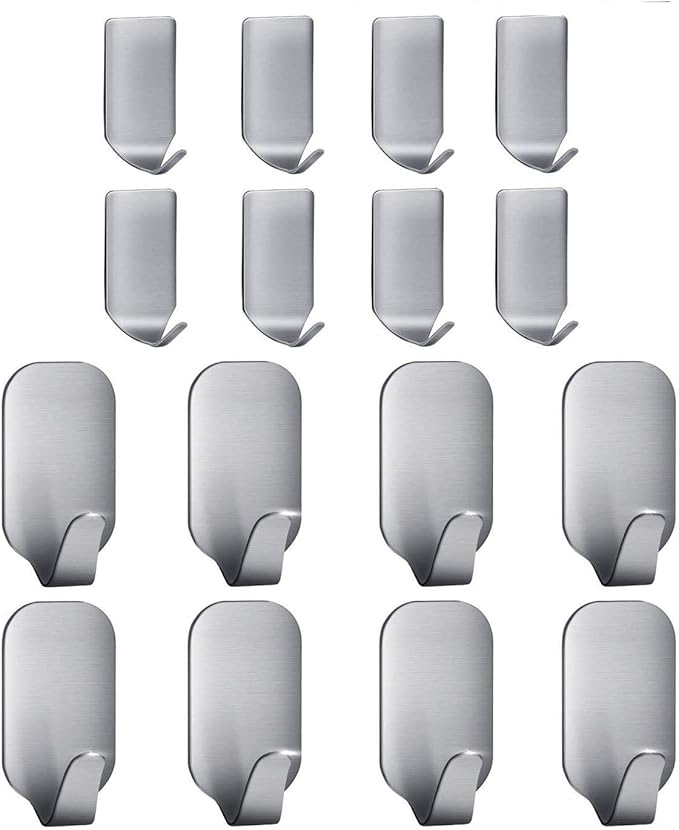 Adhesive Hooks 16 Pack, Self Adhesive Durable Wall Hooks, No Nails