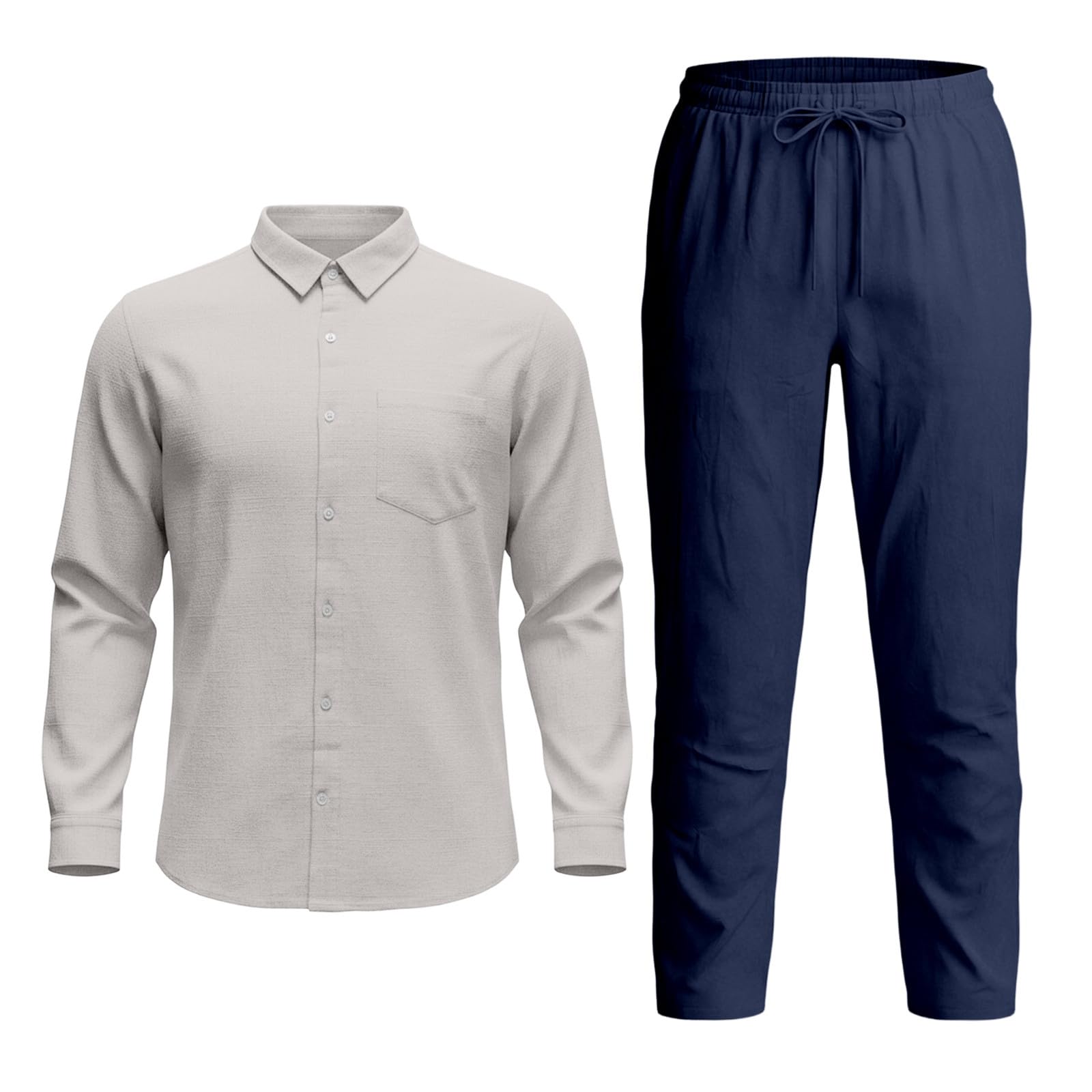 Leinenhemd und -hose mit langen Ärmeln, atmungsaktiv, Resort-Yoga-Loungewear-Outfit