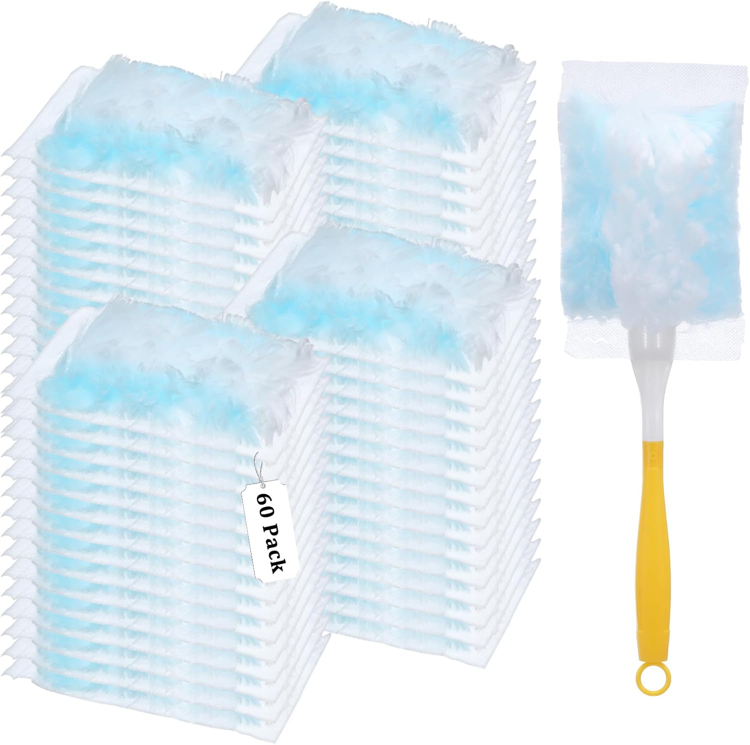60 PCS 180° Duster Refills Compatible with Dusters 180 Handle Dusters, Heavy Duty Multi-Surface Duster Replacement with 1 Extra Handle, Unscented