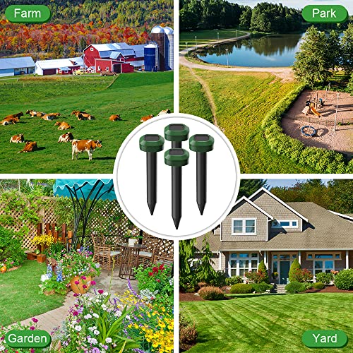4 Pack Solar Powered Mole Repellent For Yard Lawn Garden, Ip65 Waterproof Snake Repellent For Outdoors Pet Safe To Get Rid Of Mole, Snakes, Gopher, Vole And Other Underground Pests #TOP3