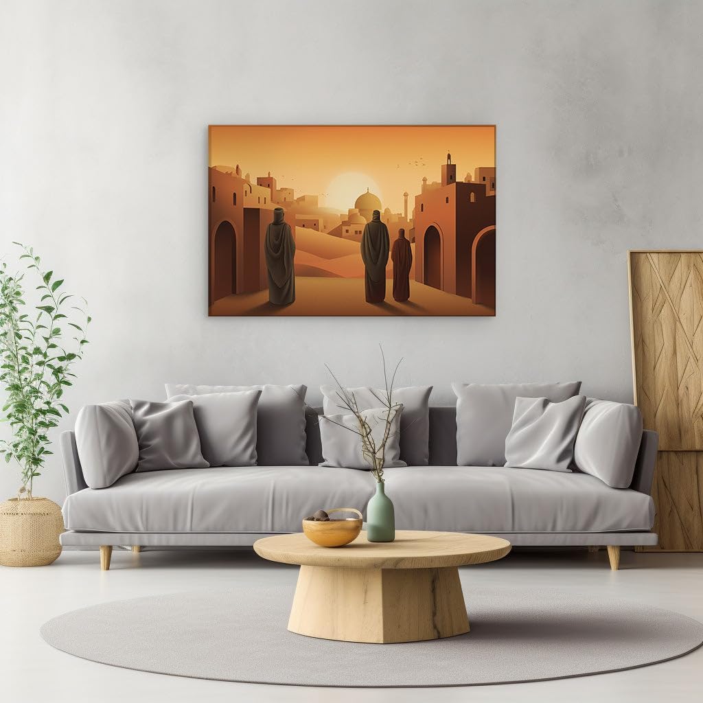 Canvas for Living room. Whispers of the Desert: Tradition Meets Modernity at the Golden Hour, 27 x 18 inch Canvas Wall Art - Ready to Hang - 69x46 cm (27x18 inch)