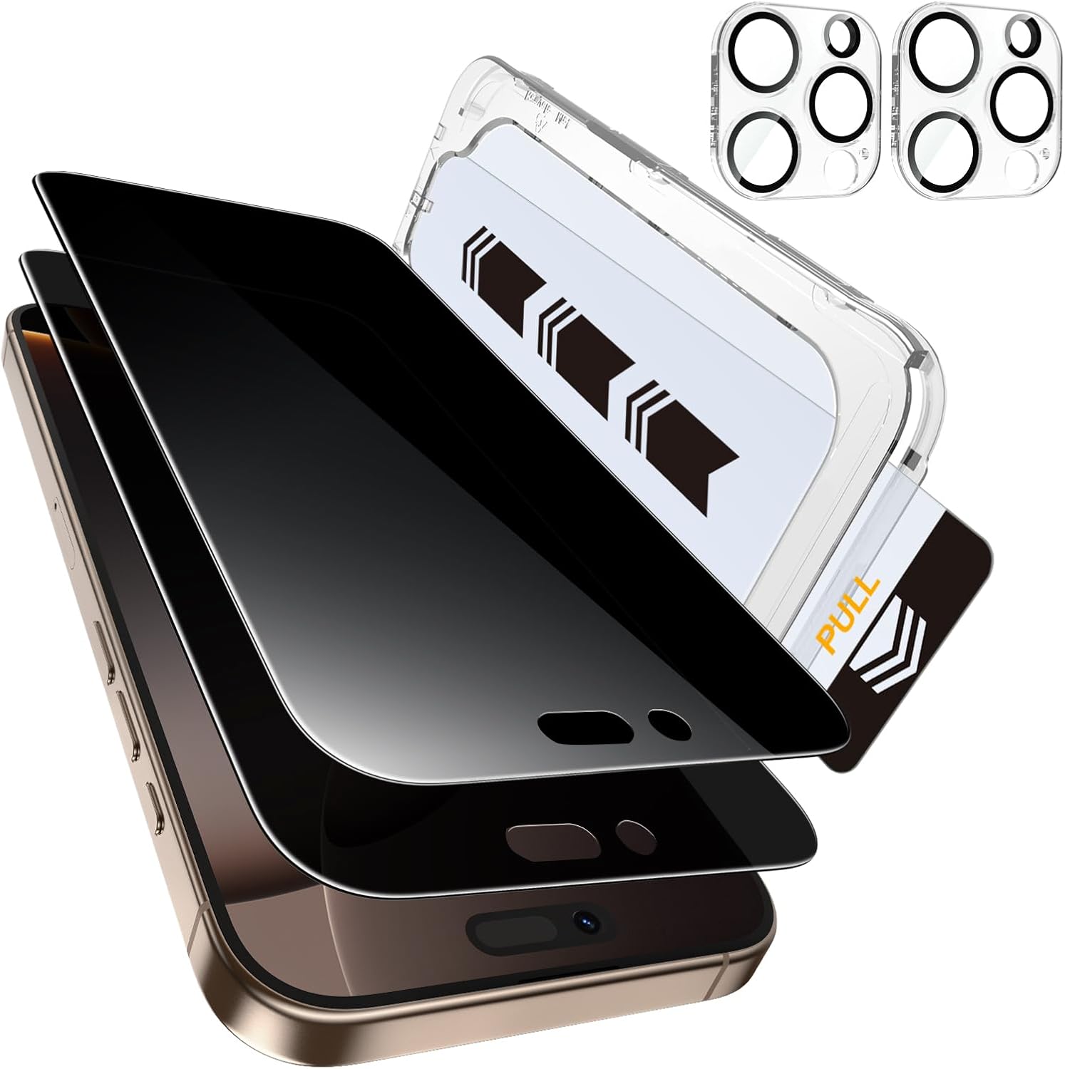 Product image of MOHAVE 2+2 Pack for iPhone 16 Pro Privacy Screen Protector 6.3" with Camera Lens Protector [Auto Alignment/Dust Removal] Anti Spy Tempered Glass [Military Grade Shatterproof] Case Friendly