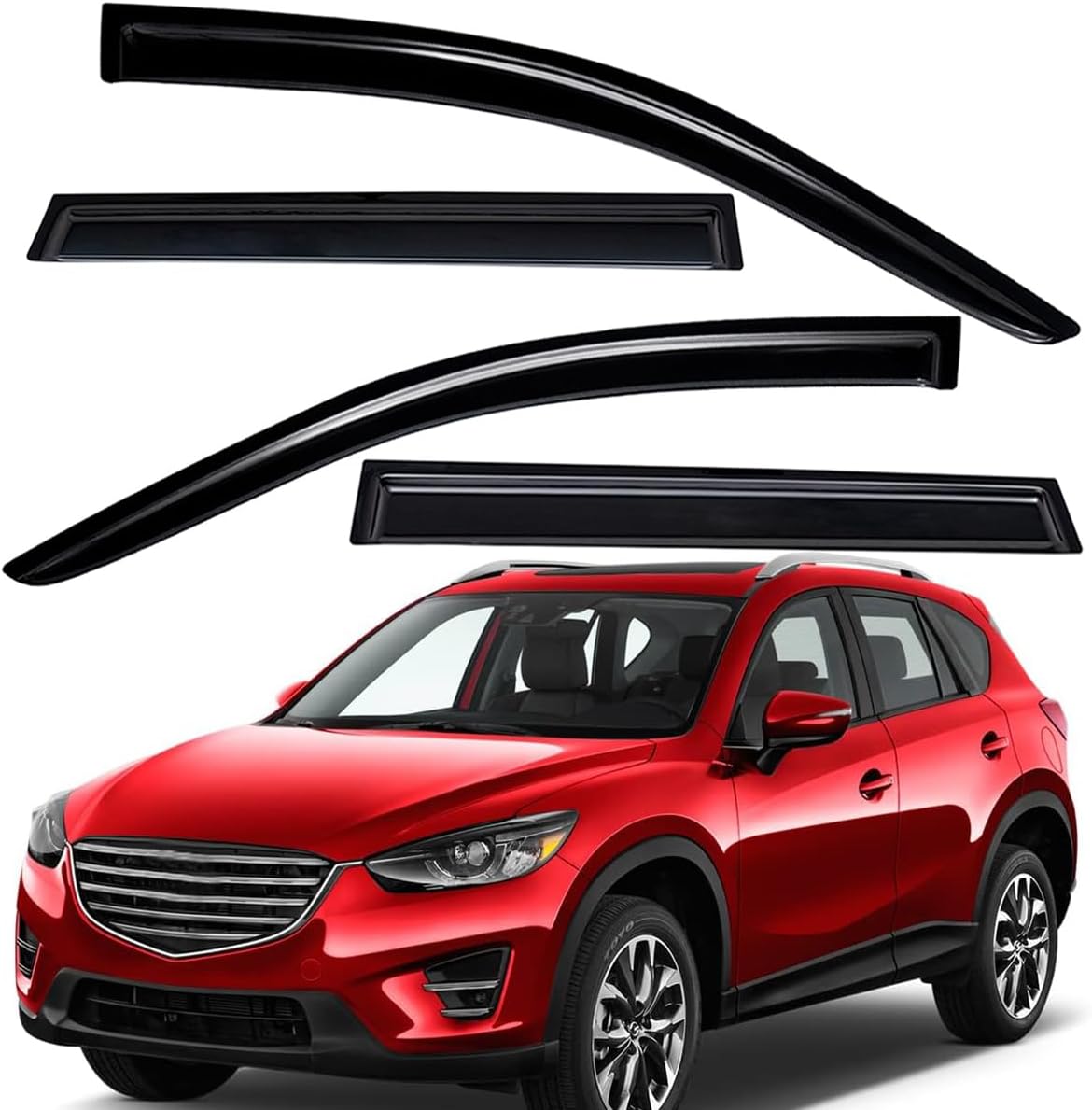 Lightronic WV94364 Outside-Mount Side Window Visor Deflector Rain Guard, Dark Smoke Shatterproof, 4-Pieces Set for 2013-2016 Mazda CX-5