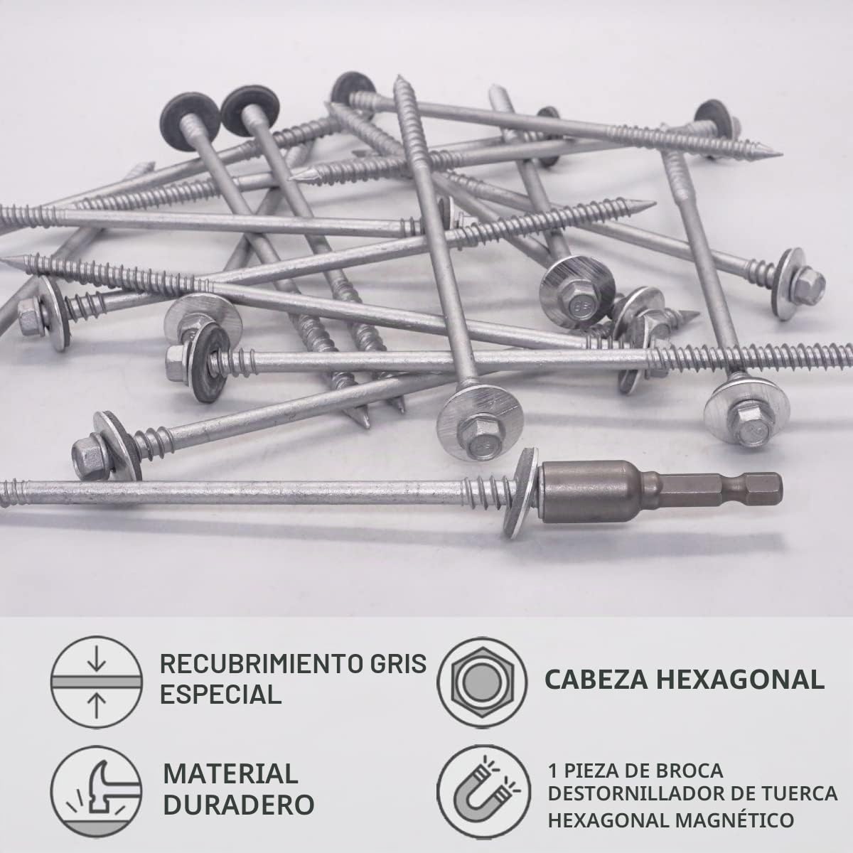 SKIR'CO Lote de 50 tornillos autorroscantes de 6,4 x 160 mm con arandelas EPDM para paneles sándwich y cabeza hexagonal