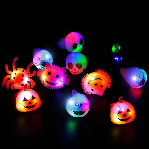 Miniatura 4 de JOYIN Juego de 12 anillos iluminados de Halloween, con 12 anillos LED de Halloween que brillan en la oscuridad con 12 cajas de contenedores de