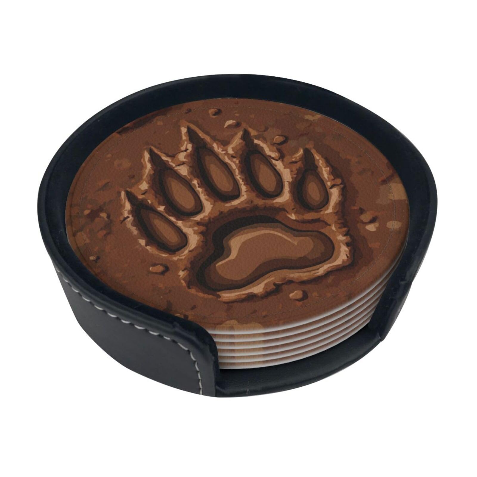 Claw Mark Leather Coasters-Set of 6 with Storage Holder