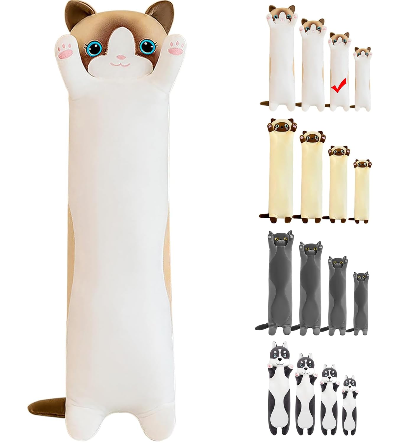 Gato de Peluche - 70 cm de Felpa, Almohada Animal, Juguete para Niñas y Niños, Regalo de Cumpleaños, San Valentín y Navidad (70cm, Bianco)