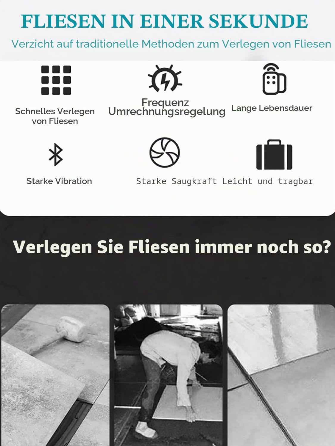 Akku Fliesenrüttler - Wiederaufladbare Fliesenleger Vibrationsgerät mit 16cm Saugnapf für Makita 21V, Professionelles Fliesenverlegemaschine Fliesenlegerwerkzeuge für 0,6-1.2m Fliesen(ohne Akkus)