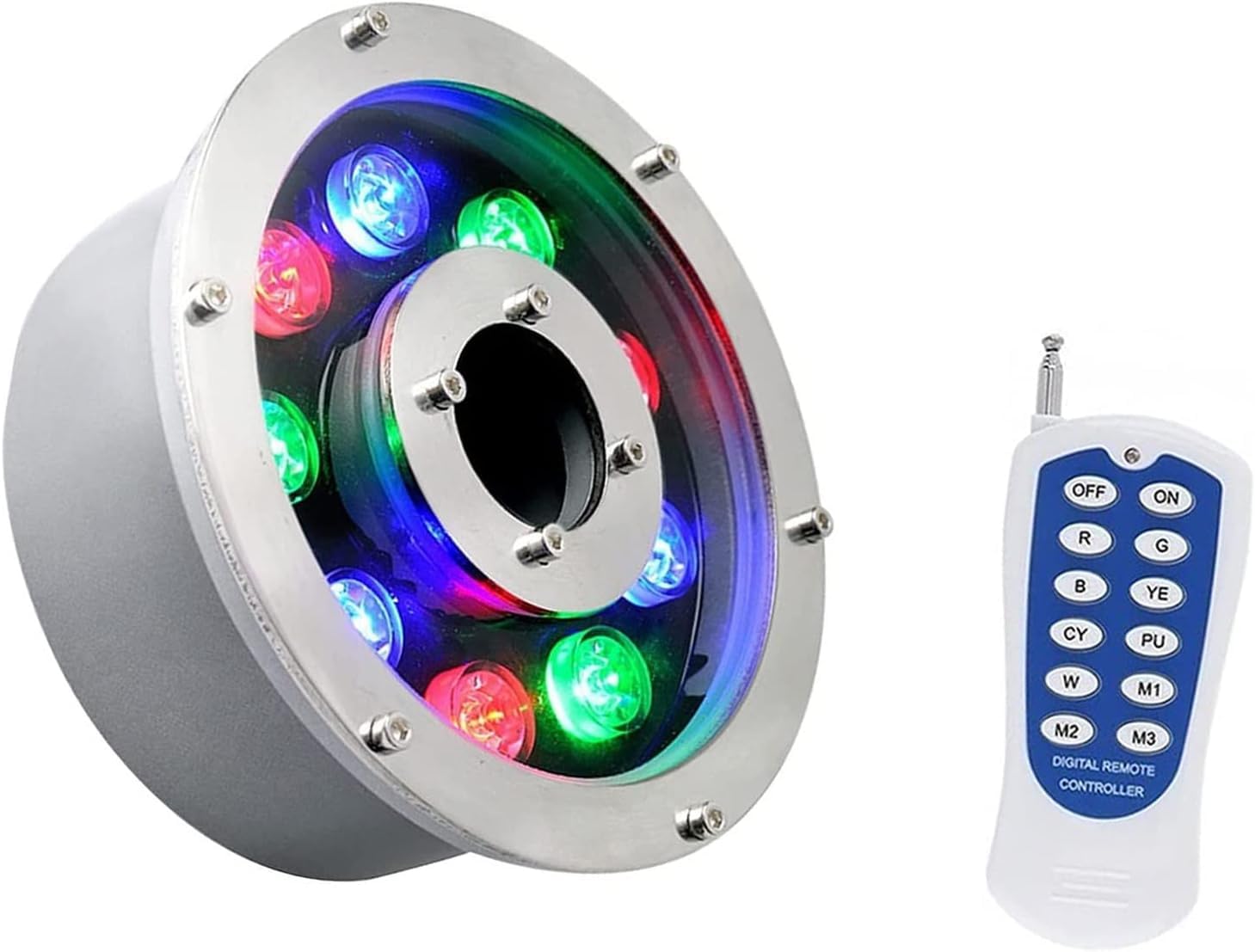 Llpsmengae Rgb Underwater Led Light, 24V Low Voltage Ring Fountain Light, Ip68 Waterproof Pond Pool Spotlight With Remote Control(24W(24V))