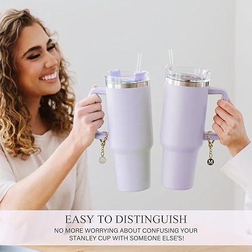 Miniatura 5 de Ekarley Accesorios de dije de letra para taza Stanley, 3 piezas de cadena inicial para botella de agua con asa de identificación con nombre para