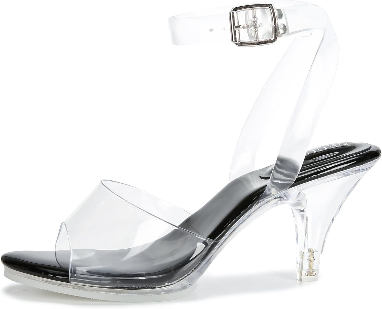NBUUNBU Clear Heels For Women Ankle Strap Heels Sexy Transparent Platform Strappy Heel Sandals Open Toe Slingback Stiletto Comfy Dress Shoes High Pump Slip On Mules