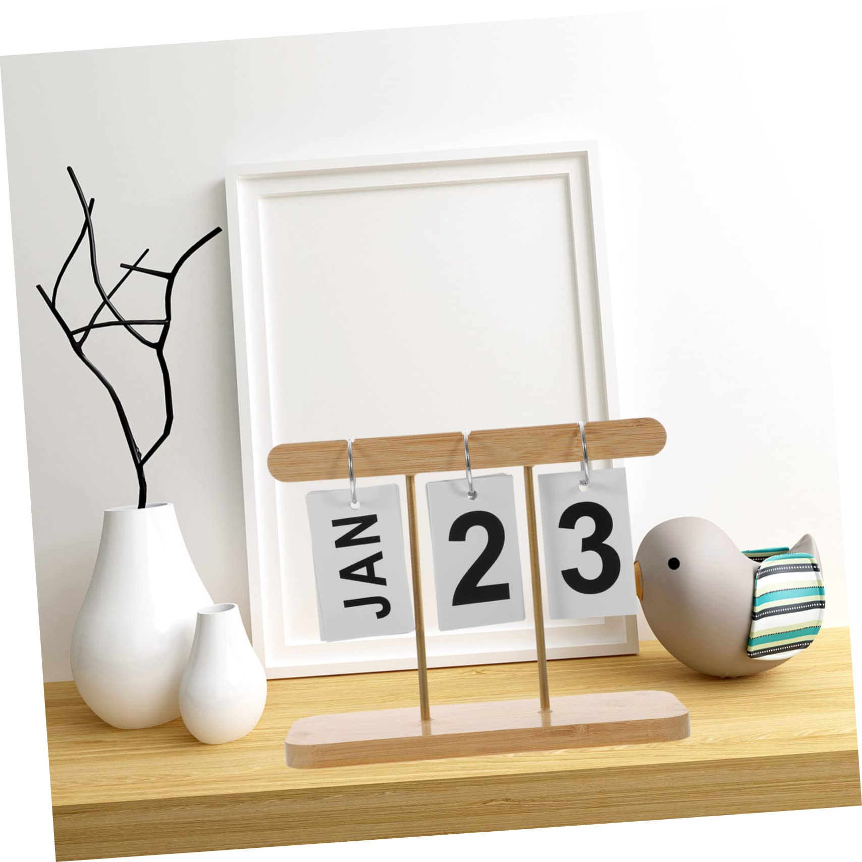 TEHAUX 2pezzi Calendario Da Tavolo Legno Calendario Rustico Per Scrivania Accessorio Decorativo Per Ufficio e Casa Facile Da Cambiare Data e Mese Design Compatto e Resistente