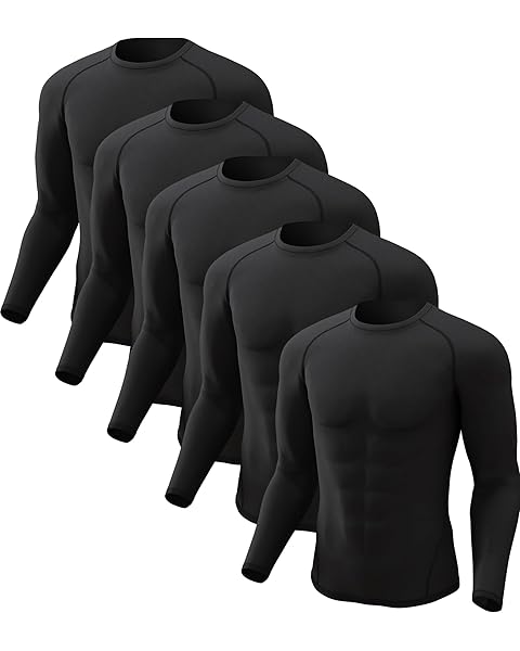 CL convallaria 4 or 5 Pack Mens Compression Shirt Workout Rash Guard Long Short Sleeve Undershirts for Athletic Gym Running