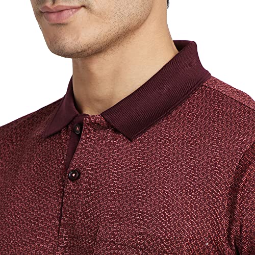 Image of Raymond Men's Pure Cotton Jacquard Pattern Contemporary Fit Polo Collar Polo Neck Half Sleeve Casual T-Shirt