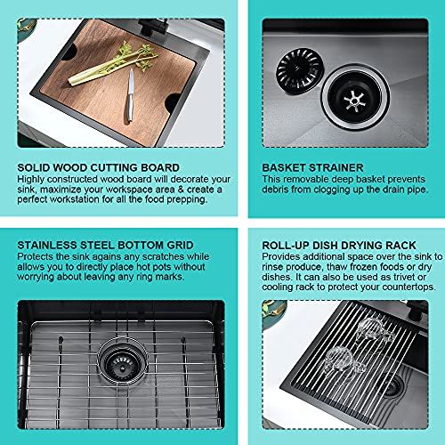 21 Black Bar Sink Drop In Kitchen Sink - Ianomla 21 X 20 Inch Workstation Drop-In Topmount Black Stainless Steel Bar Prep Rv Sink 16 Gauge Matte Black Stainless Steel Kitchen Sink With Cutting Board #TOP4