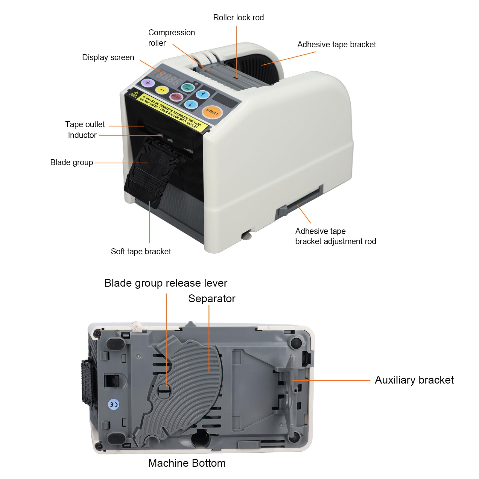 Luocute Dispensador Automático de Cinta, Cortador de Cinta Adhesiva, Ancho 6-60 Mm, Longitud 5-999 Mm, for Embalaje y Sellado (Enchufe europeo 220-240V)