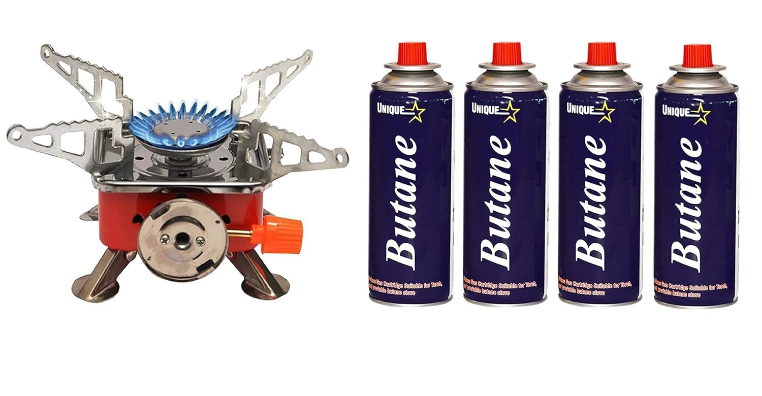 Portable Butane Gas Burner/Stove For Camping With 4 Pc Butane Can Picnic Folding Stove With Storage Bag - Alloy Steel (B0CT5RDBNQ) Amazon Price History, Amazon Price Tracker