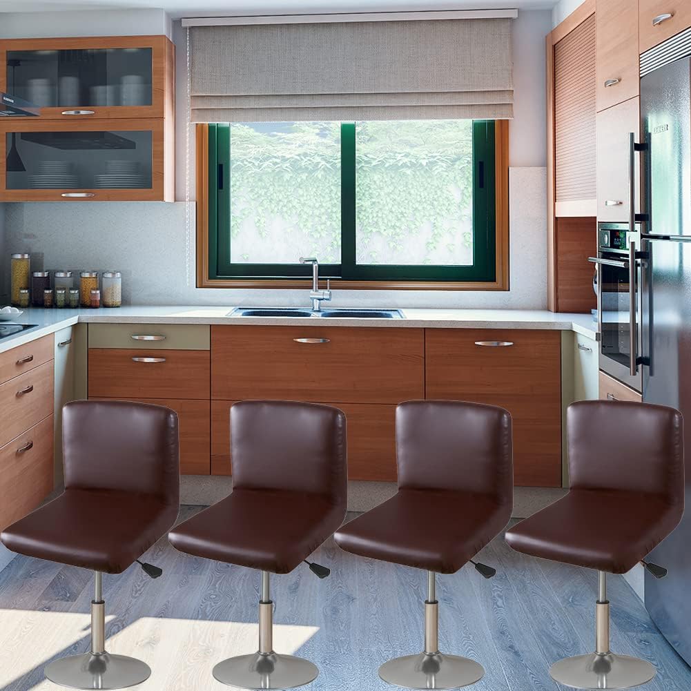 HFCNMY Bar Stool Chair Covers, 4 Pack Stretch Waterproof PU With Backs, Washable Swivel Barstool Slipcovers for Low Short Back Chairs - Beige