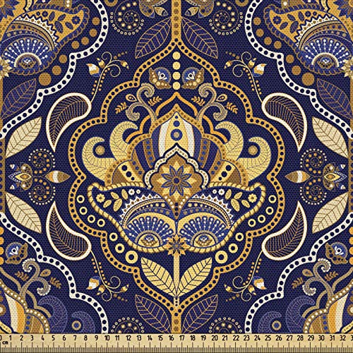 ABAKUHAUS asiatique Tissu au Mètre, Oriental Pattern, Tissu en Polyester Décoratif pour Rembourrage, 3M (148x300cm), Violet Jaune