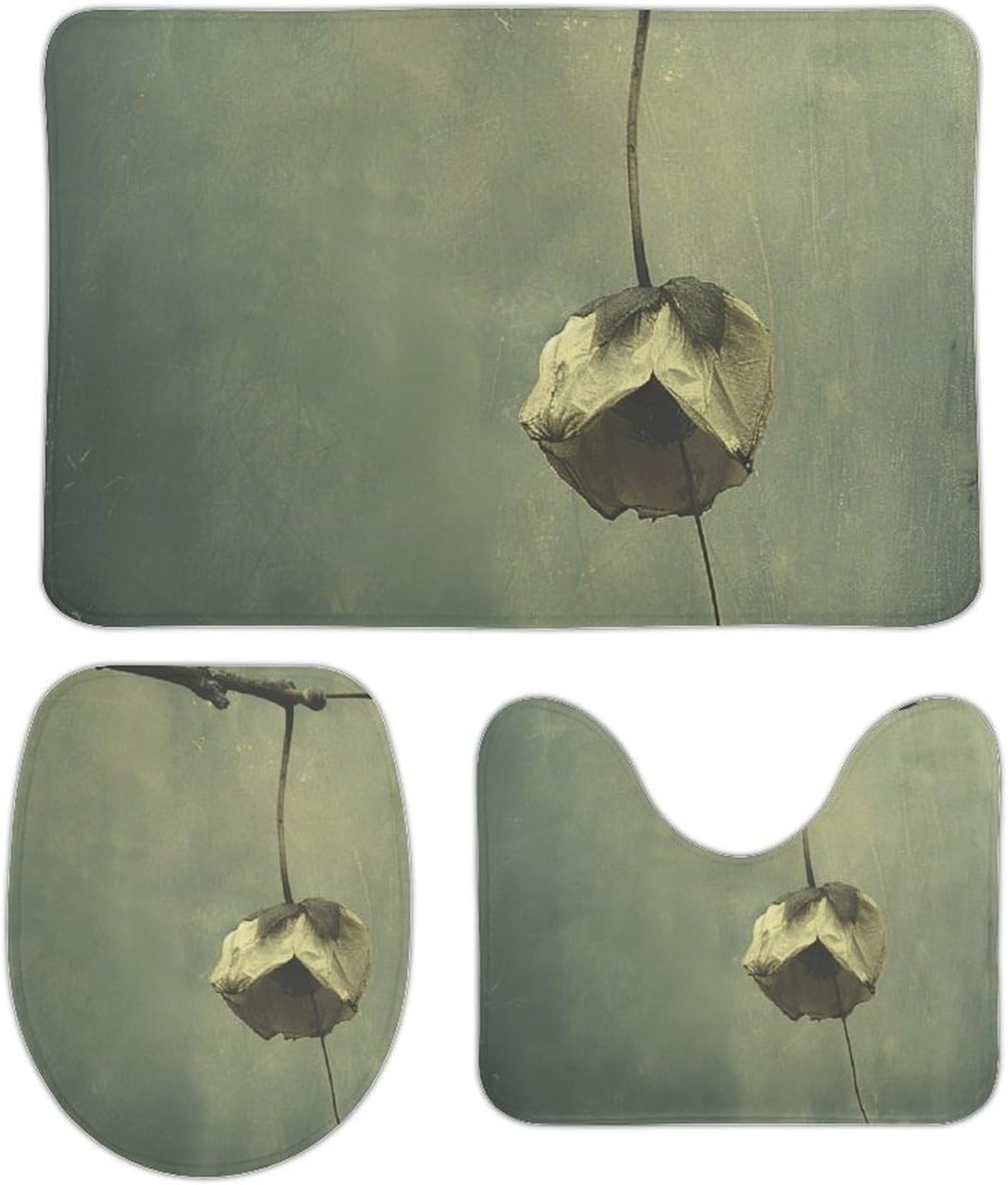 Anti-Skid Floor Mats 3 Piece Set,Dry Grainy Photo Printed Coral Fleece Bathroom Mats U-Shaped Contour Mat Toilet Seat Cover for Bathroom, Tub, Shower, Kitchen 19.7"x31.5"