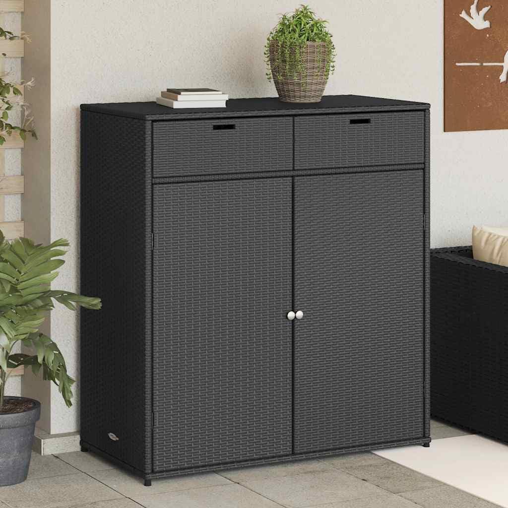 vidaXL Outdoor Storage Box, Large Deck Box PE Rattan with Magnetic Closure Weather Resistant, Stylish Modern Design with Ample Space for Tools and Cushions, Black 41.3"x21.7"x44.5"