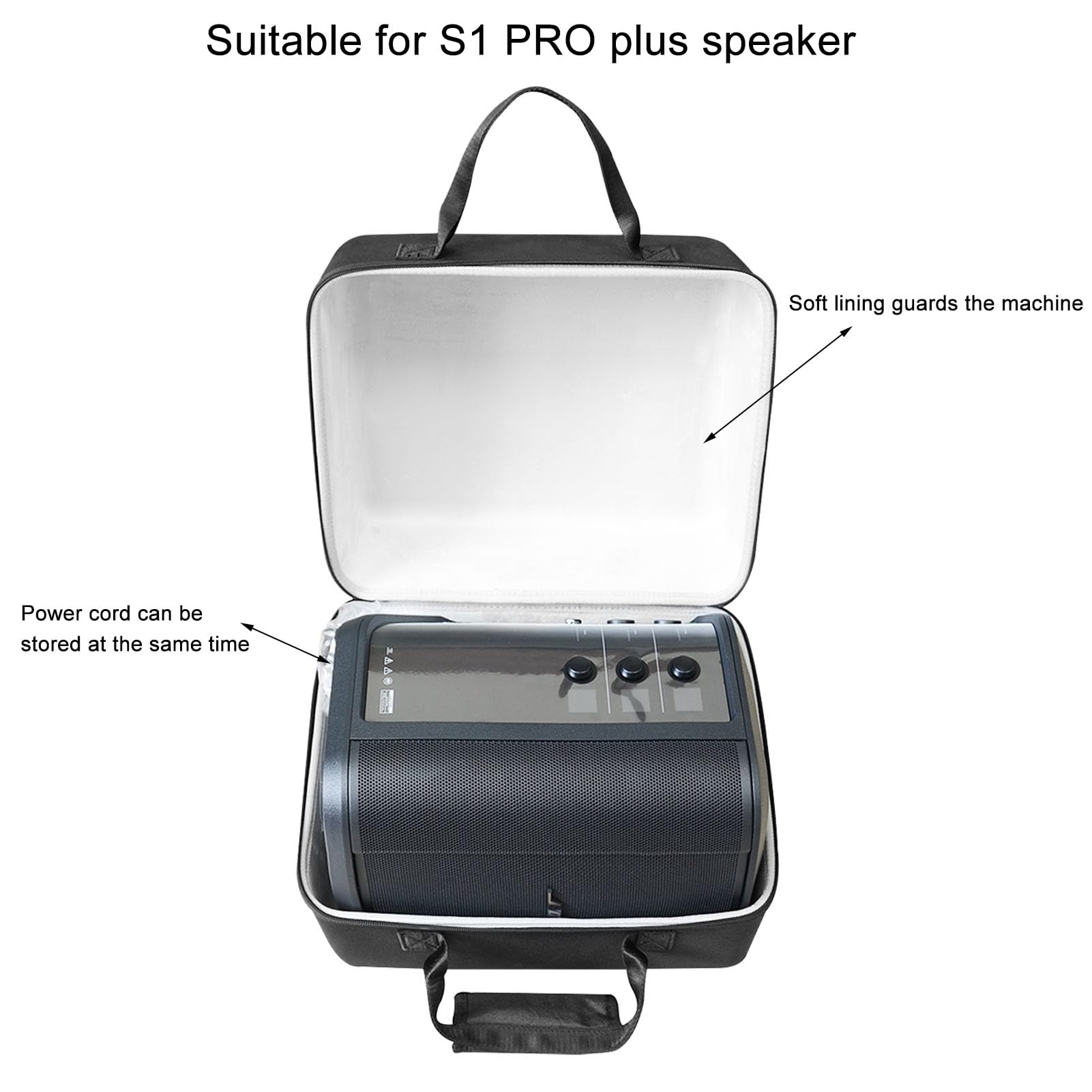 Generic Custodia da Trasporto per Altoparlante Bluetooth Custodia Rigida Impermeabile per S1 PRO Plus Cavo di Alimentazione per Microfono da Viaggio Portatile Nera