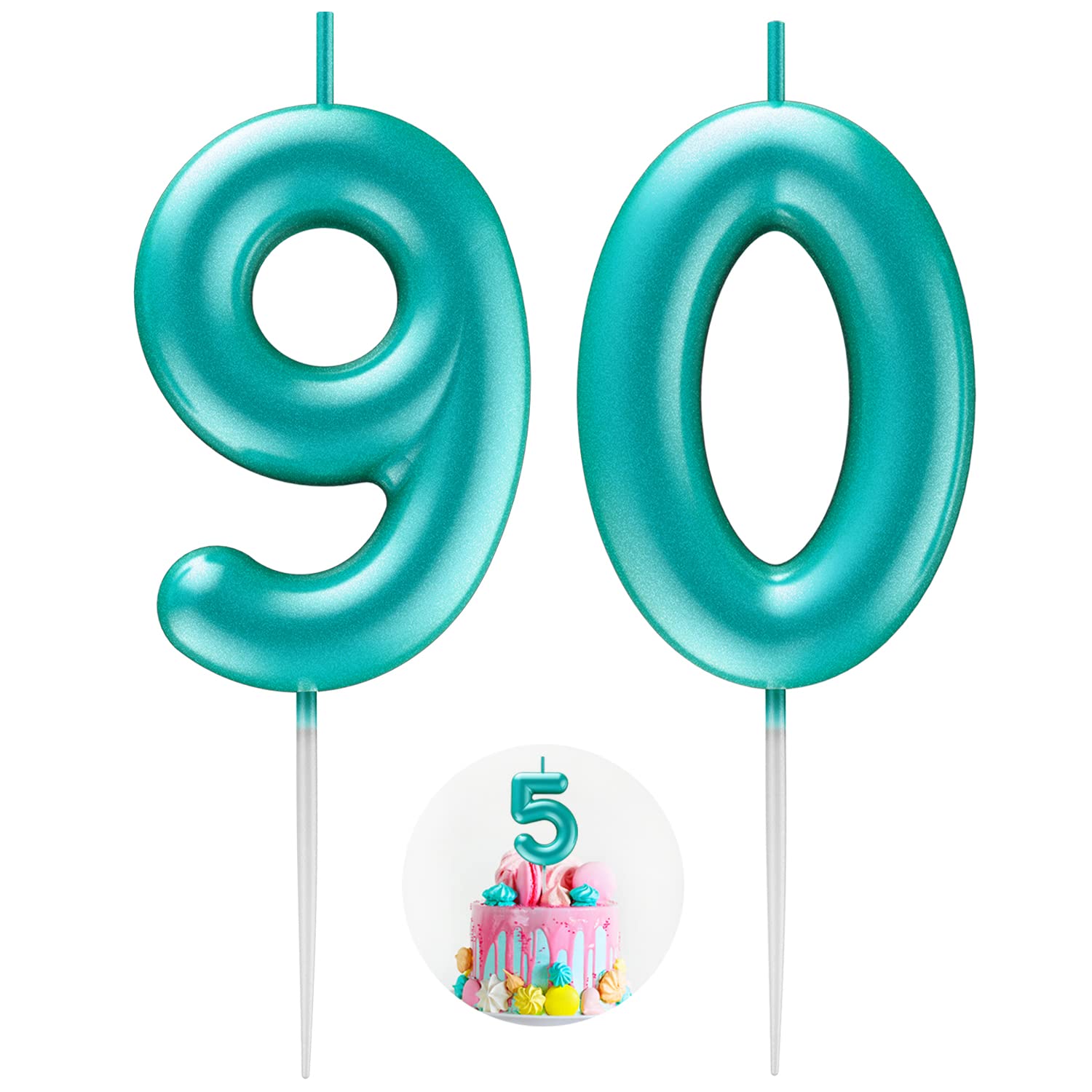 Blue Number 90 Candle Happy Birthday 3D Number Candles for Birthday Cake Party Decoration Wedding Anniversary Celebration Supplies