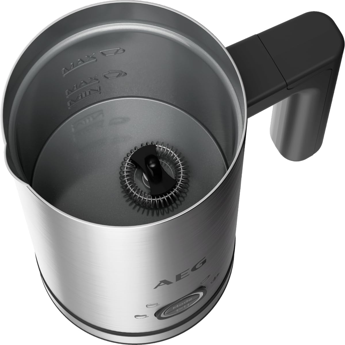 AEG Milchaufschäumer MF5-1-6ST 5000 – Edelstahl, doppelte Funktion, für Latte Macchiato, Cappuccino, Matcha, pflanzliche Milch, PFAS-freie Keramikbeschichtung, 75–150 ml, leicht zu reinigen
