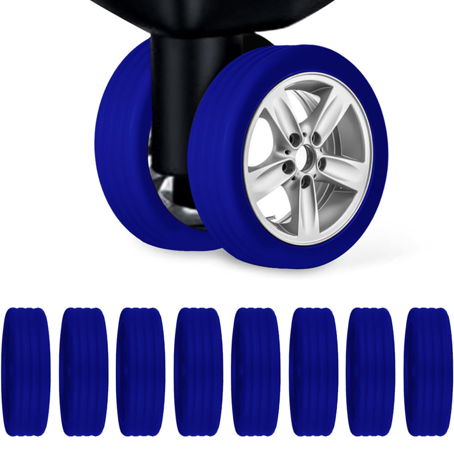 24 PCS Silicon Luggage Wheel Protector Cover for 8-Spinner Wheels Luggage Sets, Silicone Shock Absorption Wheel Cover for Trolley Bag Small/Regular Size (Regular, Blue, 24)-image-45