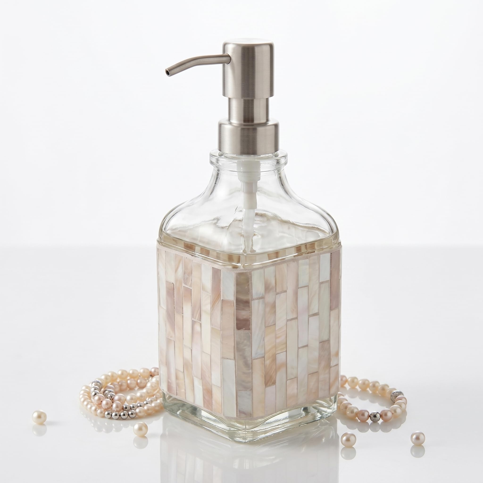 BOPPIE Dispenser di sapone artigianale in vetro mosaico, moderno dispenser di sapone per mani e piatti, per bagno/cucina, bottiglia di sapone liquido ricaricabile con pompa antiruggine in acciaio