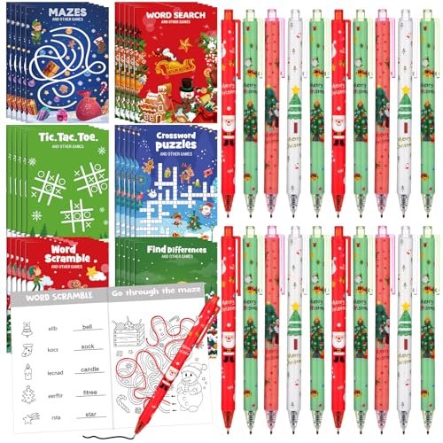 Livres d'activités de Noël avec stylos pour occuper les enfants calmement pendant le réveillon