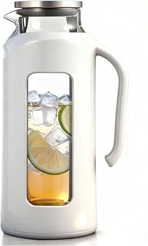 Miniatura 9 de Jarra de vidrio Delove con tapa y carcasa a prueba de roturas – Jarra de vidrio de borosilicato resistente al calor, 2 L/68 oz con asa y boquilla –