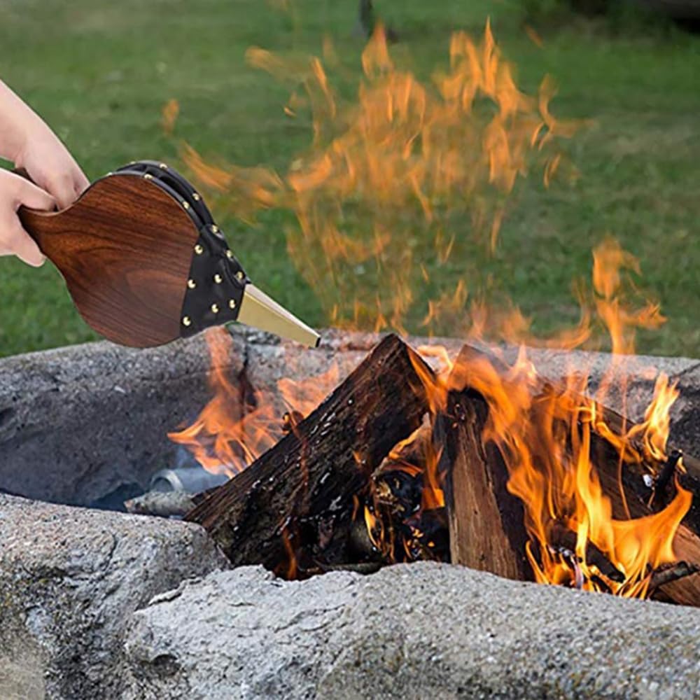 Soufflet à Ongles Dorés Souffleur à Air en Bois Soufflet Plastique Cheminée Barbecue Barbecue Extérieur 43 x 19 cm