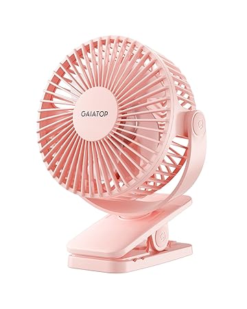 Gaiatop Portable Clip on Fan Battery Operated, Small Powerful USB Desk Fan, 3 Speed Quiet Rechargeable Mini Table Fan, 360?? Rotate Personal Cooling Fan for Home Office Stroller Camping Pink