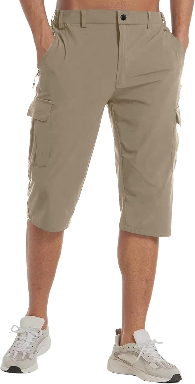 Lexiart Mens Hiking Cargo Shorts Quick Dry Lightweight Work Golf Capri Pants with 5 Zipper Pockets