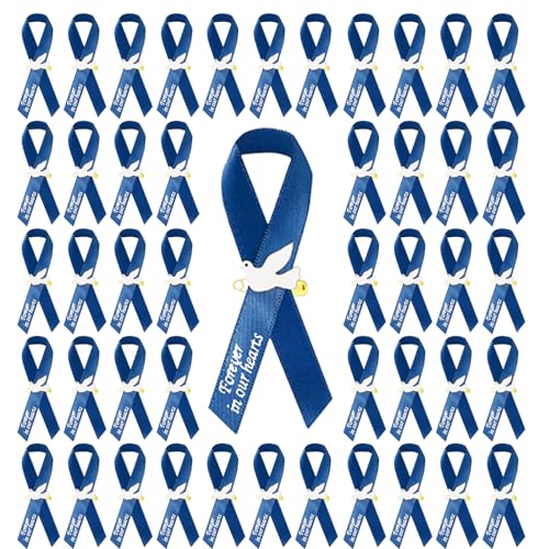 50Pcs Dove Funeral Ribbon Blue Memorial, Funeral Pins Classic Memorial Service Respect Meditation Ribbon Bow for Mourning Remembrance Day Event Favors (Blue)