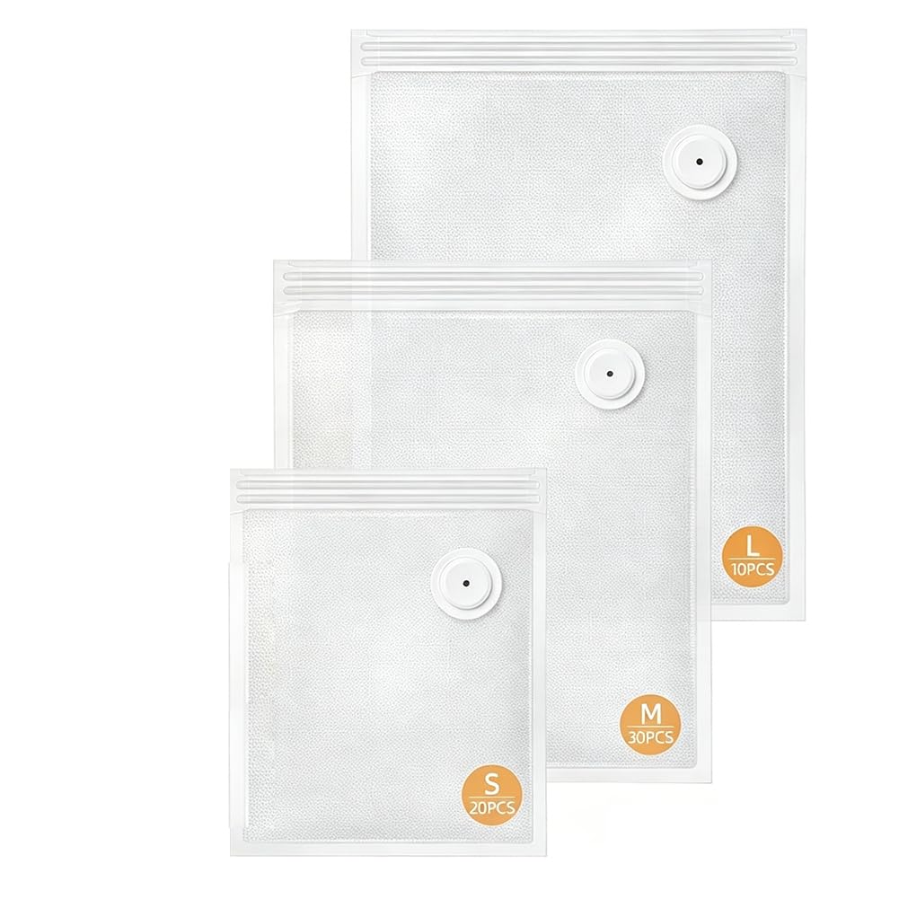 Aundhegrtt Vacuum Sealer Bags for Food 60 Pcs (S+M+L) Food Storage Bags Sous Vide Cooking Microwave Heating