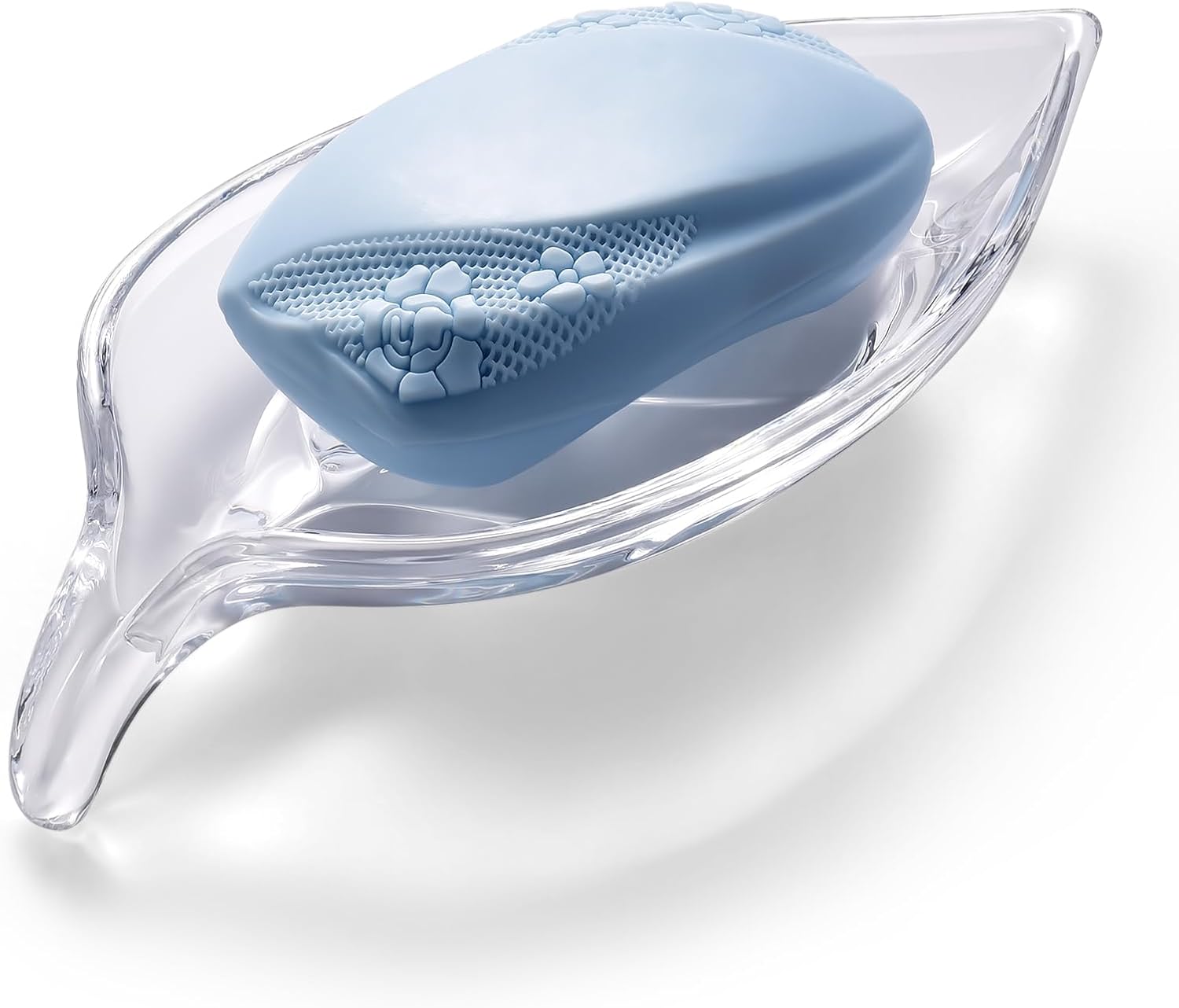 Self Draining Leaf Clear Glass Soap Dish,Bar Soap Holder