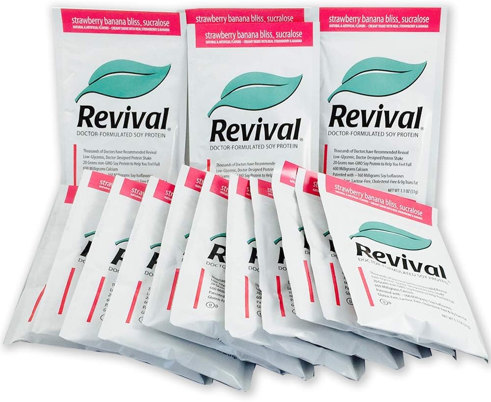 REVIVAL® MENOPAUSE RELIEF STRAWBERRY/BANANA 20g Soy Protein Shake | 6x Concentration blend | Reduces Hot Flashes and Night Sweats* | Heart Healthy* | Non-GMO | 1 Shake Daily |15 Servings