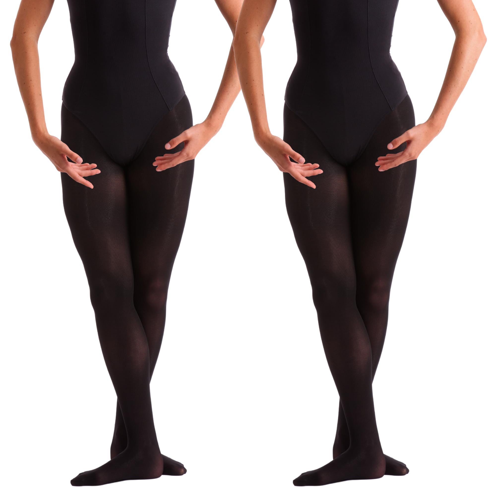 Silky Dance Women's Black 2 Pairs Dance Ballet Footed Tights (Large) (Black)