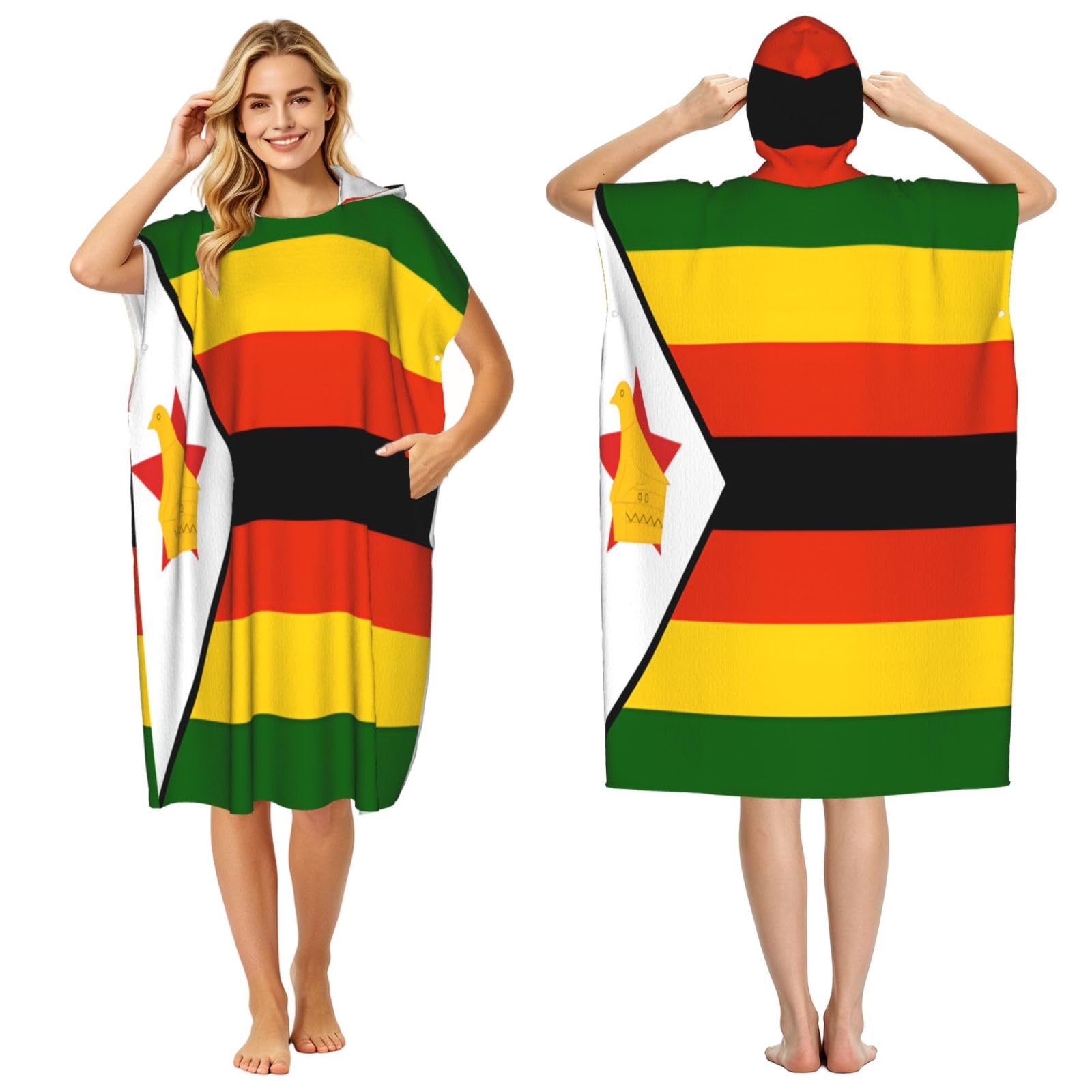 Poncho de plage à capuche pour adulte Drapeau du Zimbabwe 109 x 89 cm