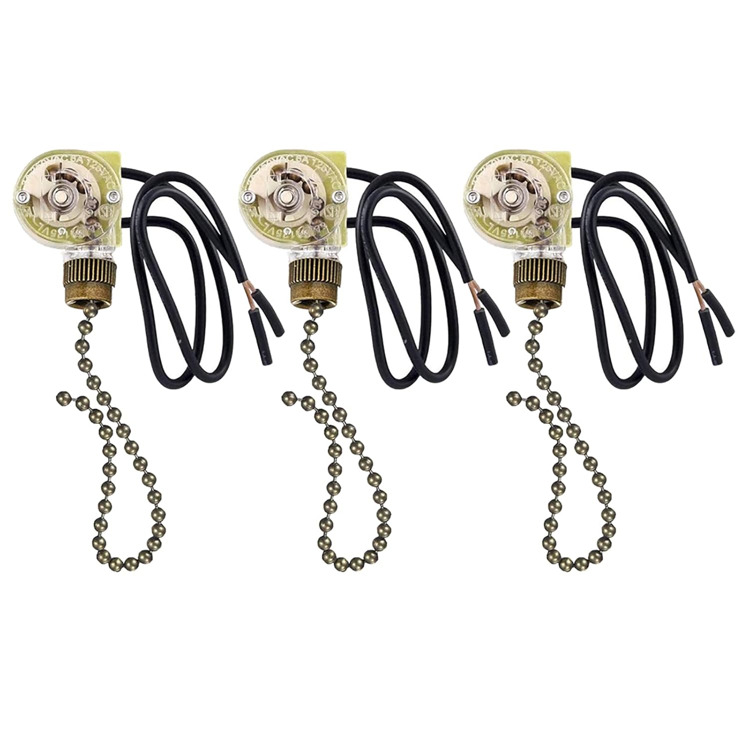 VIPMOON 3 Pack Ceiling Fan Light Switch Zing Ear ZE109, TwoWire Light