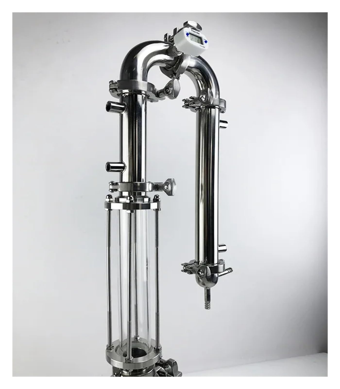 destilador de Flauta Columna de Vidrio for destilador Sanitario de 1,5" (38 mm) de diámetro Exterior 50,5, Torre de reflujo de Vidrio combinada, Acero Inoxidable 304