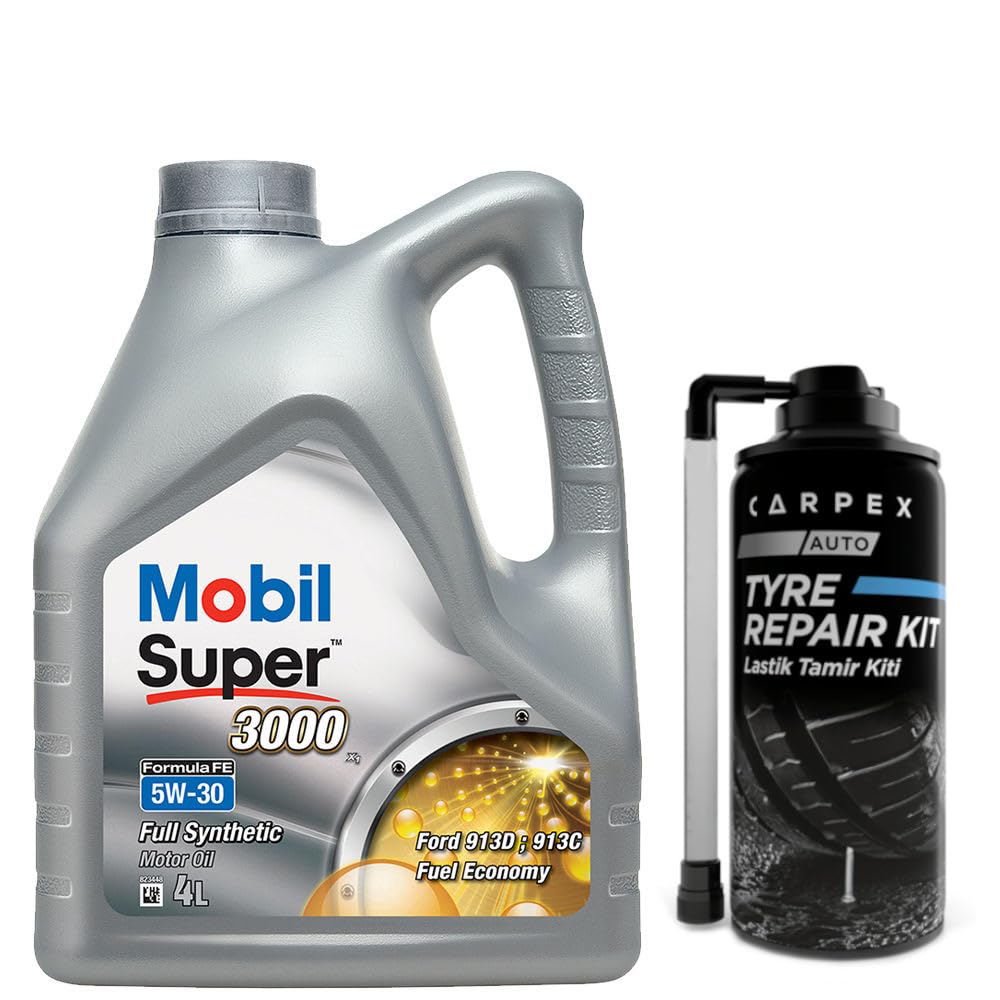 Mobil Super 3000 X1 Formula FE 5W30 Motor Yağı 4 L + 00120 Carpex Lastik Tamir Kiti