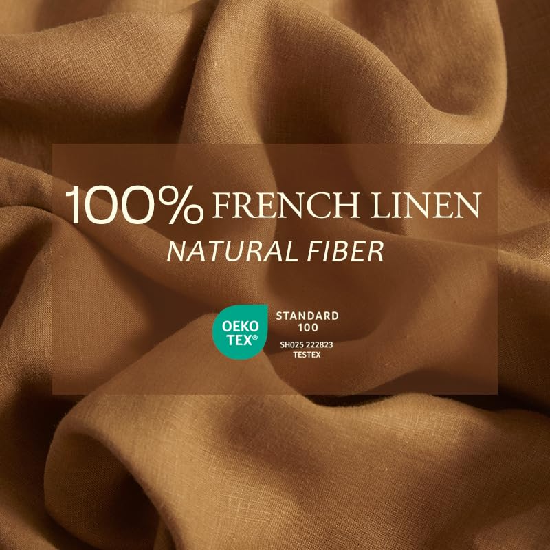 DAPU 100% Linen Duvet Cover Set - Pure Natural French Flax Linen with 8 Corner Ties and Zipper Closure Soft Breathable Durable for Hot Sleepers 1 Duvet Cover 2 Pillowcases (Earthy Linen, Queen)