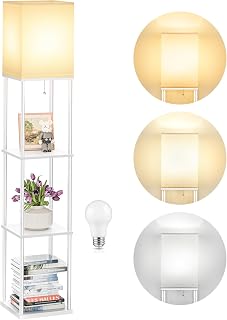 SHINE HAI Floor Lamp with Shelves, 3-Tier Square Modern Shelf Lamp