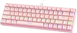 GOKOCO Teclado Mecânico com Fio 65% A1802, Gamer Switch Vermelho 68 Teclas, Iluminação RGB com 17 Modos, Hot-Swap, Teclas Anti-Ghosting Rosa Pink