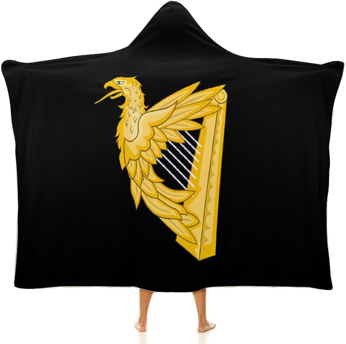 Ireland Ea-gles Harp Flag Funny Wearable Blanket Hoodies Soft Hooded Blanket Winter Gifts for Adult Home Office