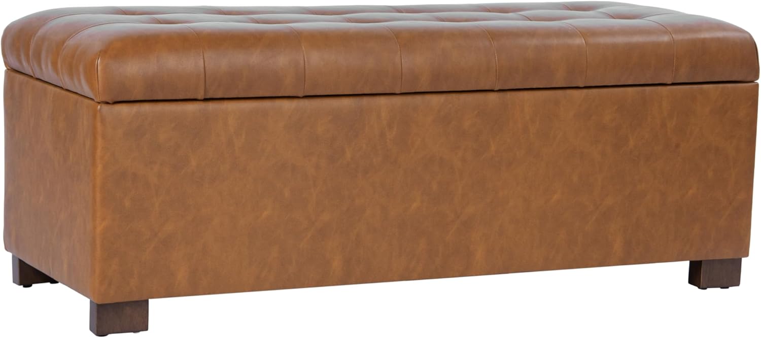 HomePop Large Tufted Storage Bench - Vintage Saddle Brown